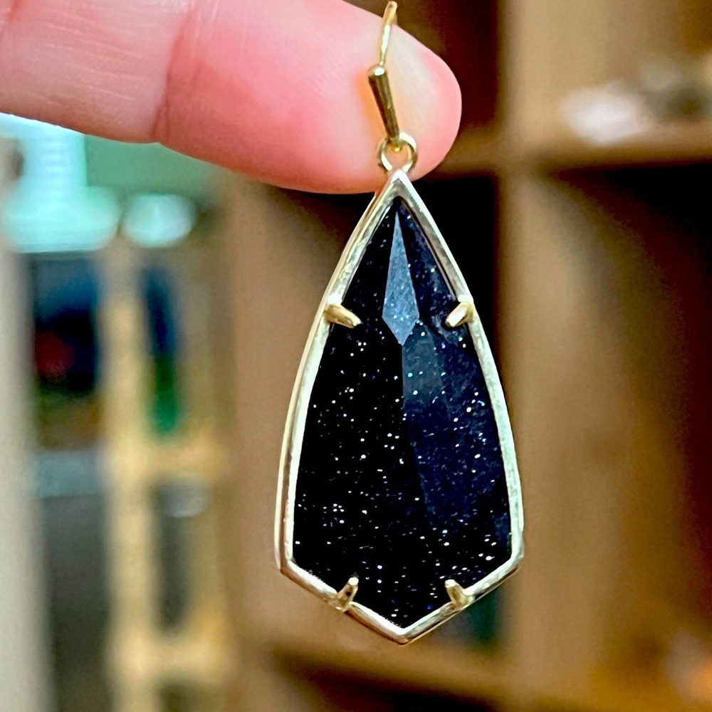 Kendra Scott Black Goldstone Teardrop Pendant Earrings in Gold